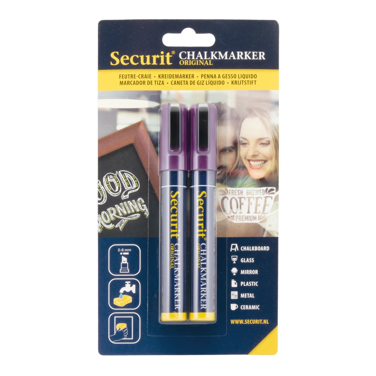 Securit® Lot de 2 Feutres-craie à encre liquide - Violet - Taille de mine 2-6mm biseautée