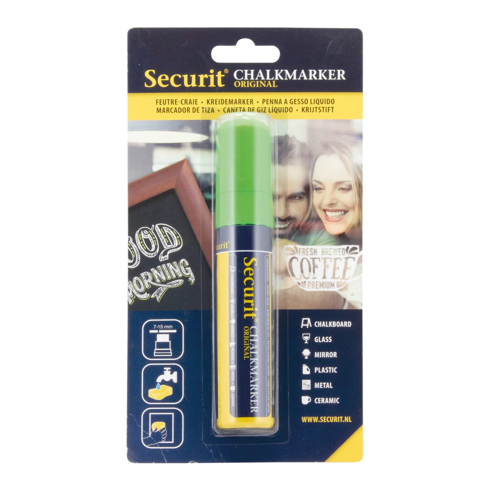 Securit® Feutre-craie à encre liquide - Vert - Taille de mine 7-15mm rectangulaire