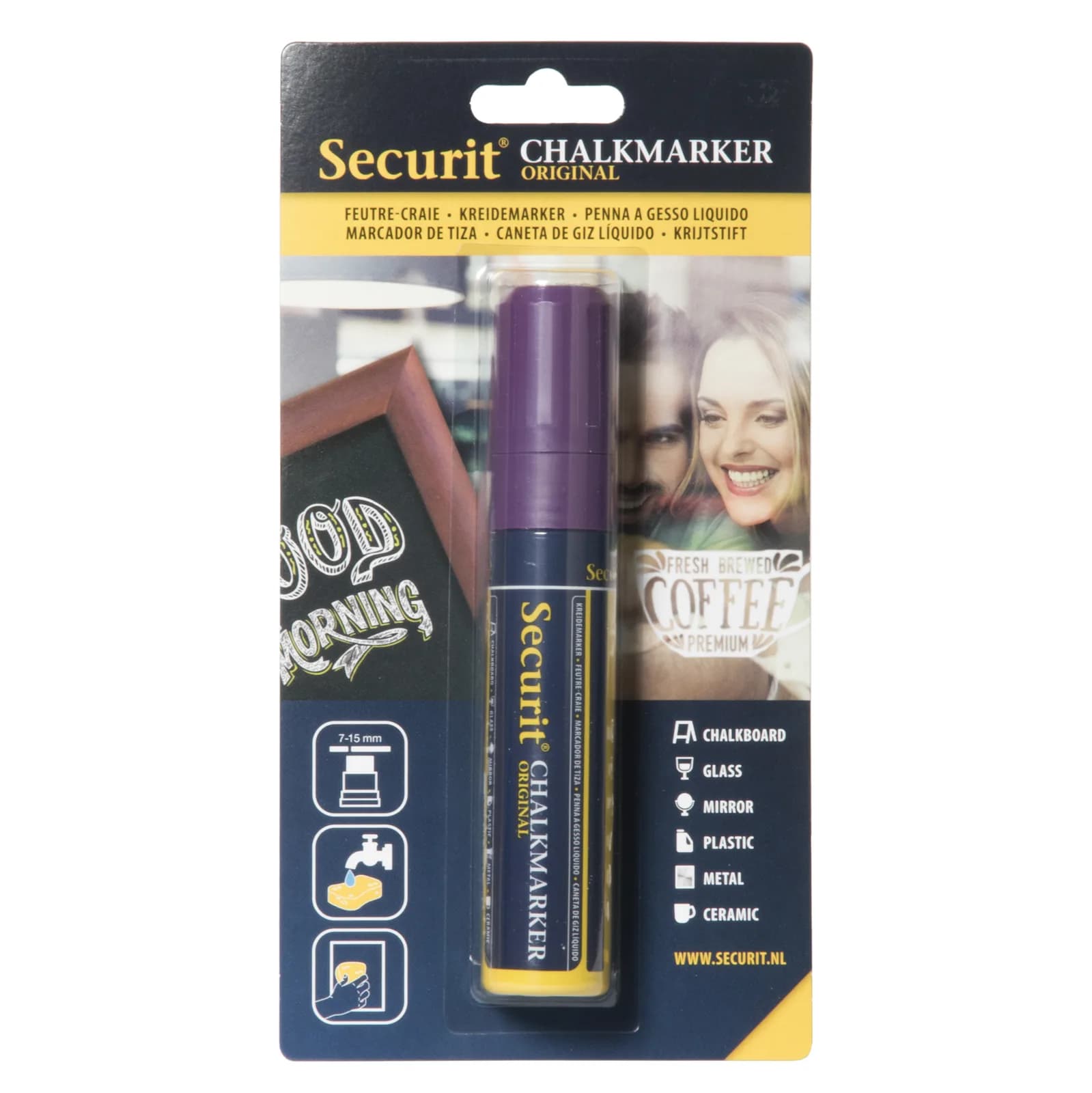 Securit® Feutre-craie à encre liquide - Violet - Taille de mine 7-15mm rectangulaire