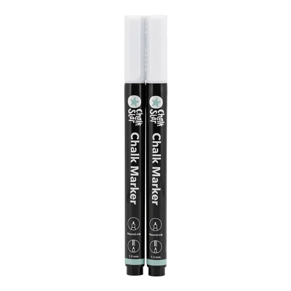 Chalkstar® Lot de 2 Feutres-craie premier prix - Blanc - Taille de mine petite obus