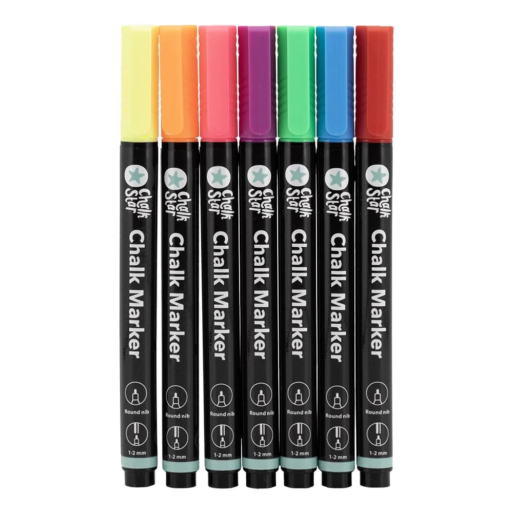 Chalkstar® Lot de 7 Feutres-craie premier prix - Couleurs vives - Taille de mine petite obus