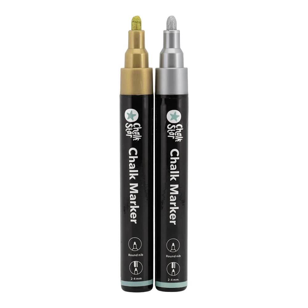 Chalkstar® Lot de 2 Feutres-craie premier prix - Doré et Argenté - Taille de mine moyenne