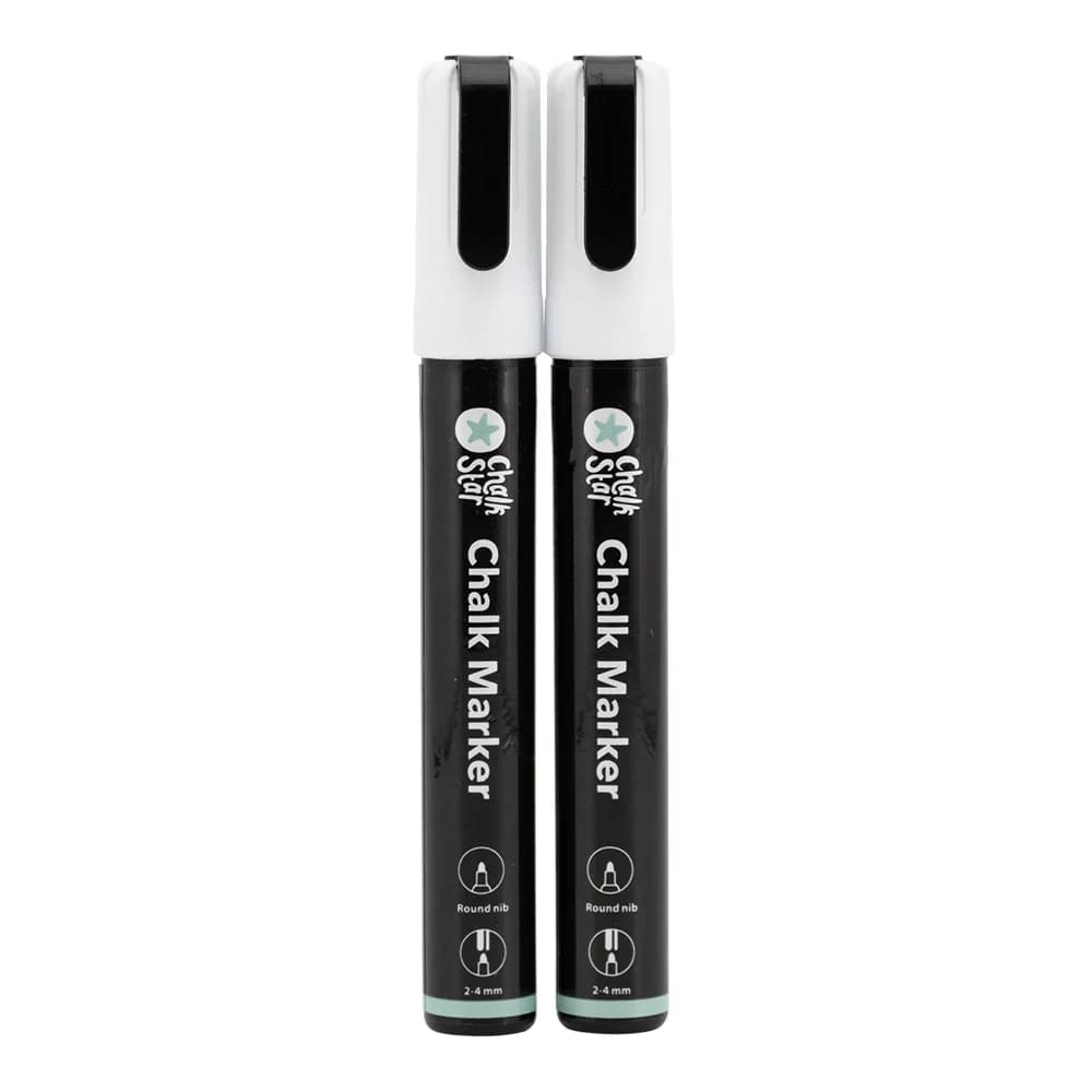 Chalkstar® Lot de 2 Feutres-craie premier prix - Blanc - Taille de mine moyenne