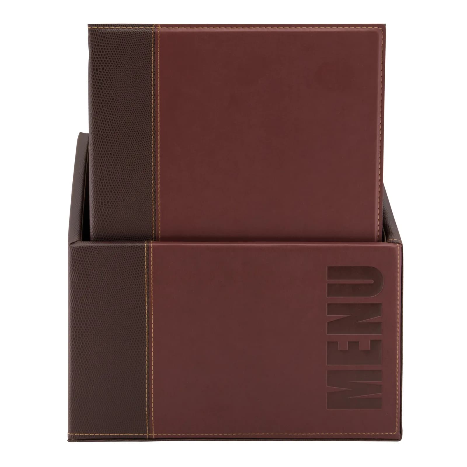 Securit® Boite contenant 20 Protège-menus A4 "Trendy" - Bordeaux - Simili-cuir - 4 vues