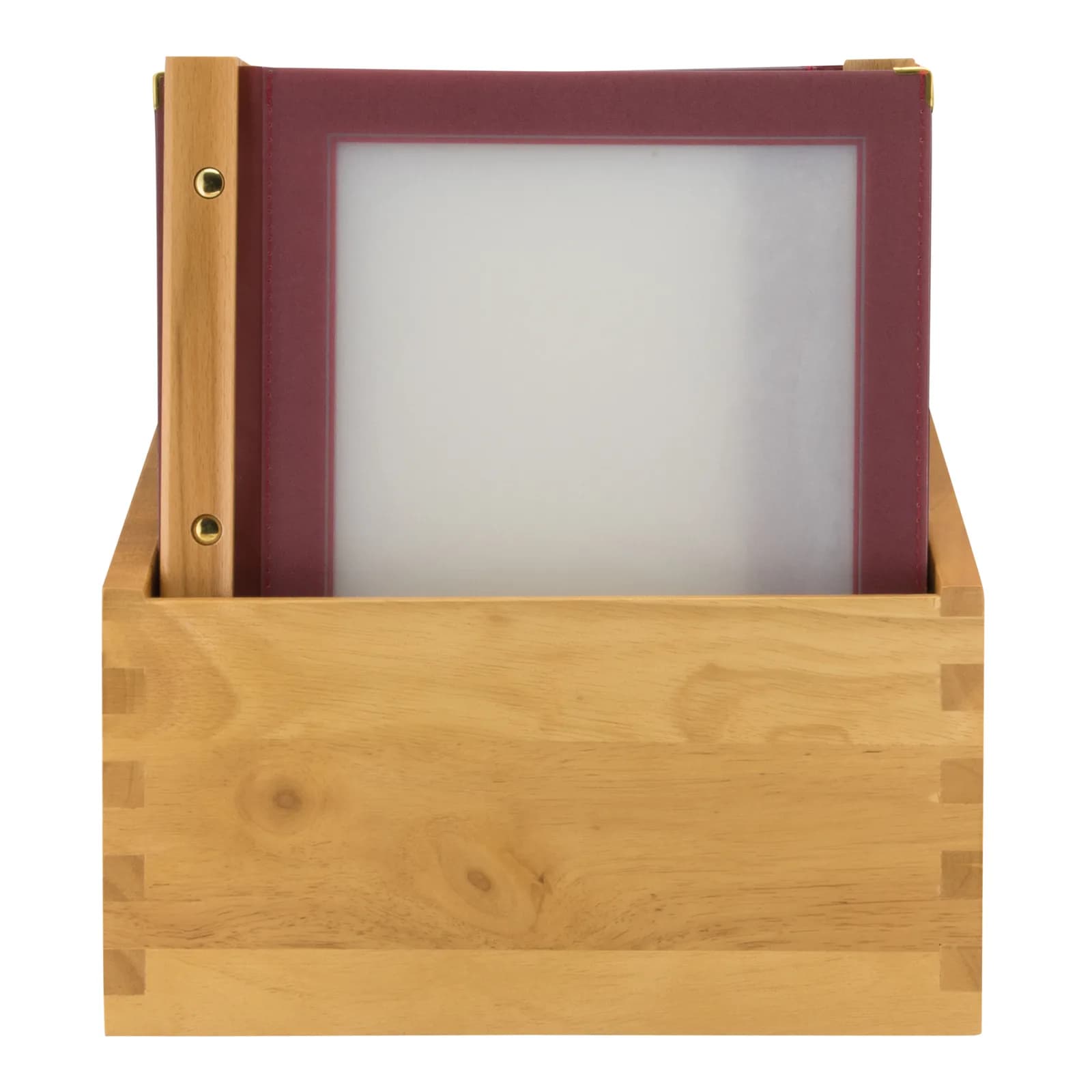 Securit® Boite contenant 20 Protège-menus A4 "Wood" - Bordeaux - Bois finition teck - 4 vues