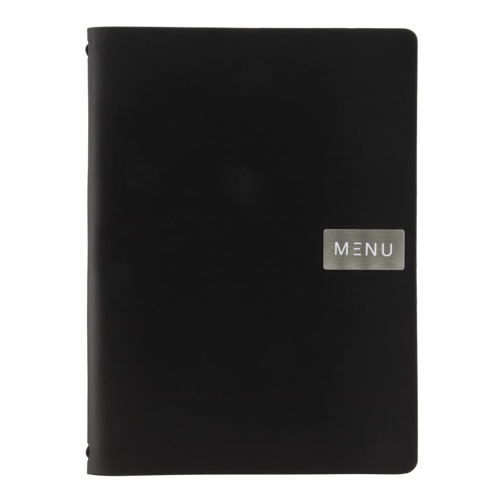 Securit® Protège-menu A4 "Leather" - Noir - Ligne "Royal" - 100% cuir écologique - Plaque "Menu" + plaque vierge incluse