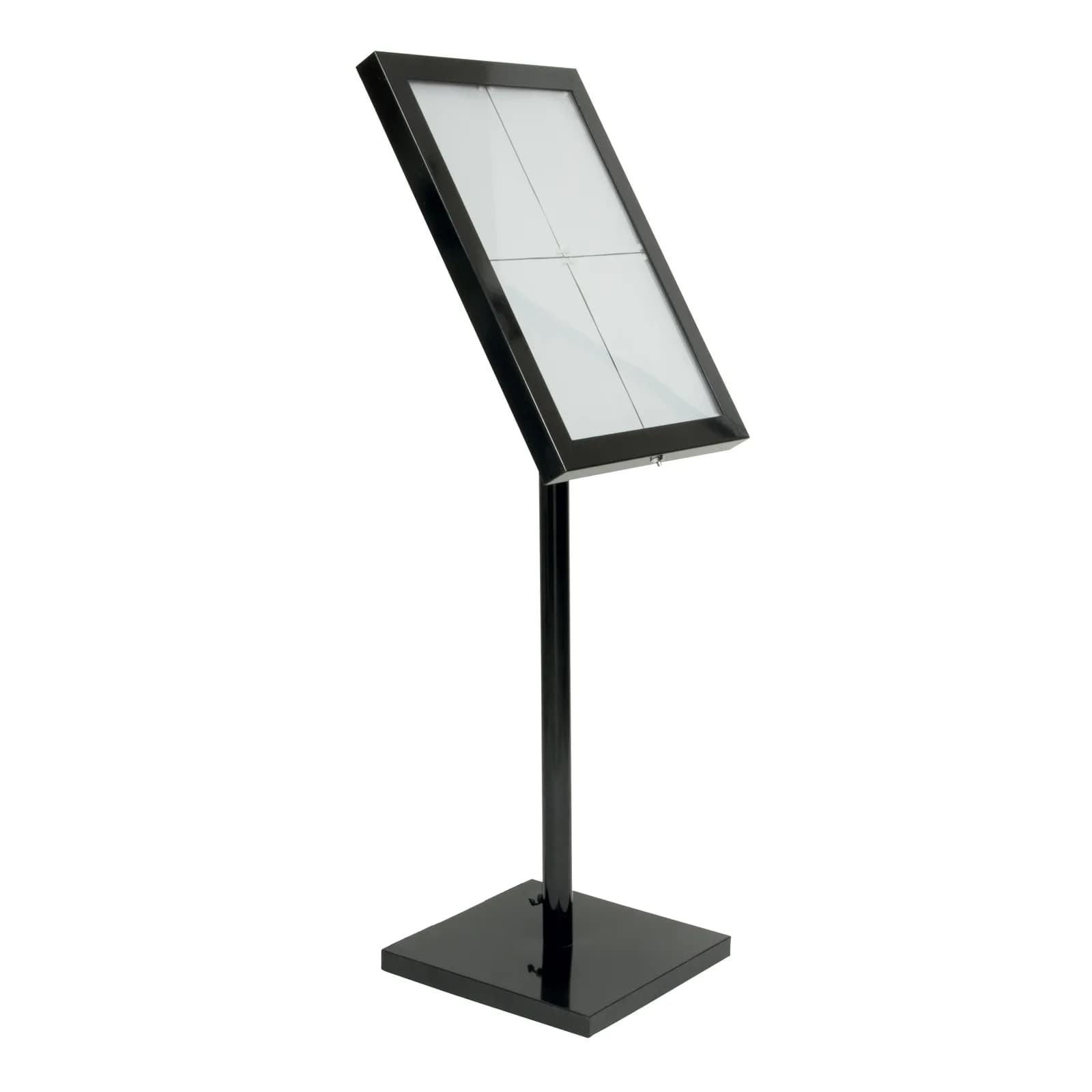 Securit® Présentoir porte-menu LED A4 "Black Star" - Acier vernis noir - Ensemble complet avec pied + socle - 4 vues