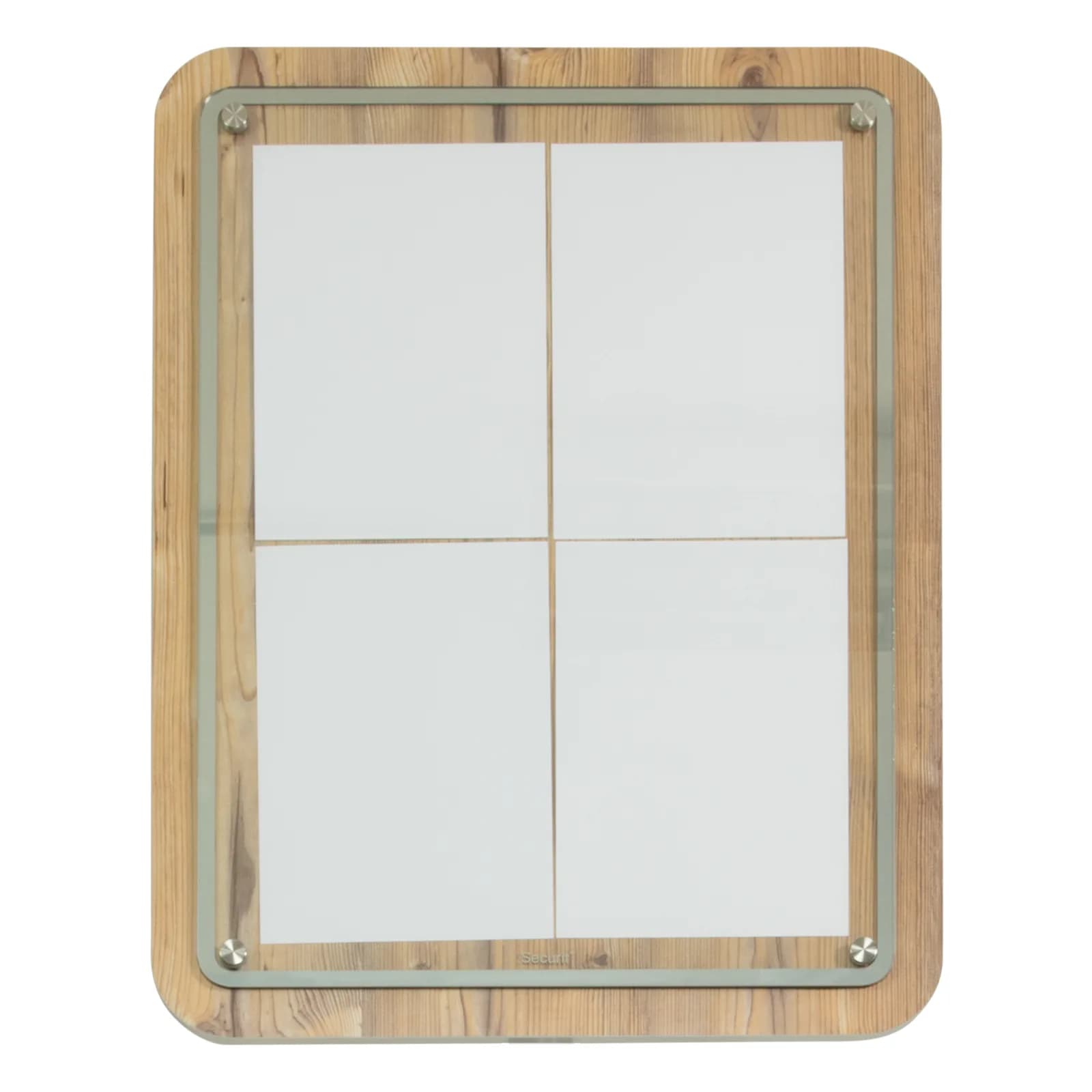 Securit® Présentoir porte-menu  A4 "Glass Star" - Chêne - Planche en bois avec plaque de verre et coins en acier inoxyda