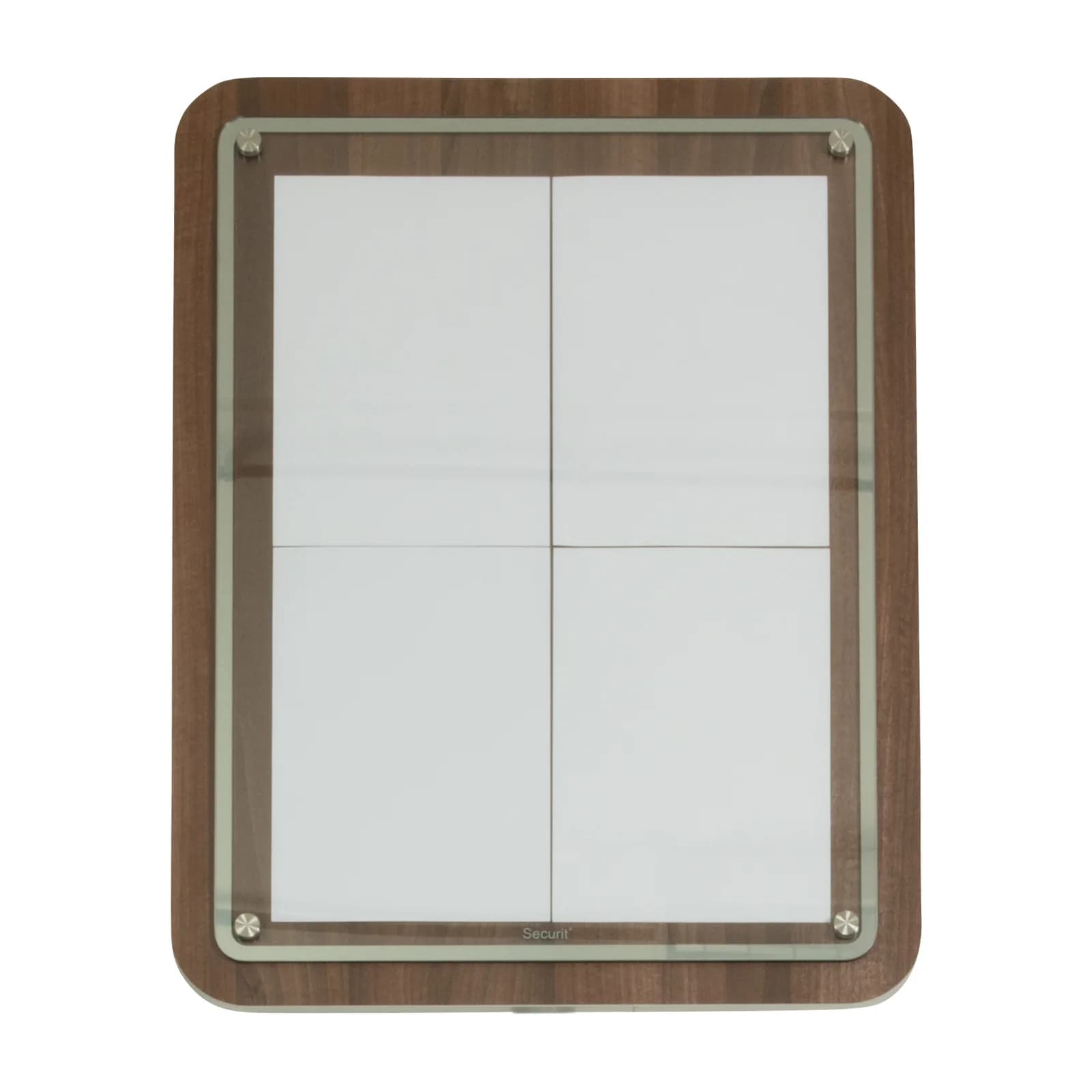 Securit® Présentoir porte-menu  A4 "Glass Star" - Noyer - Planche en bois avec plaque de verre et coins en acier inoxyda