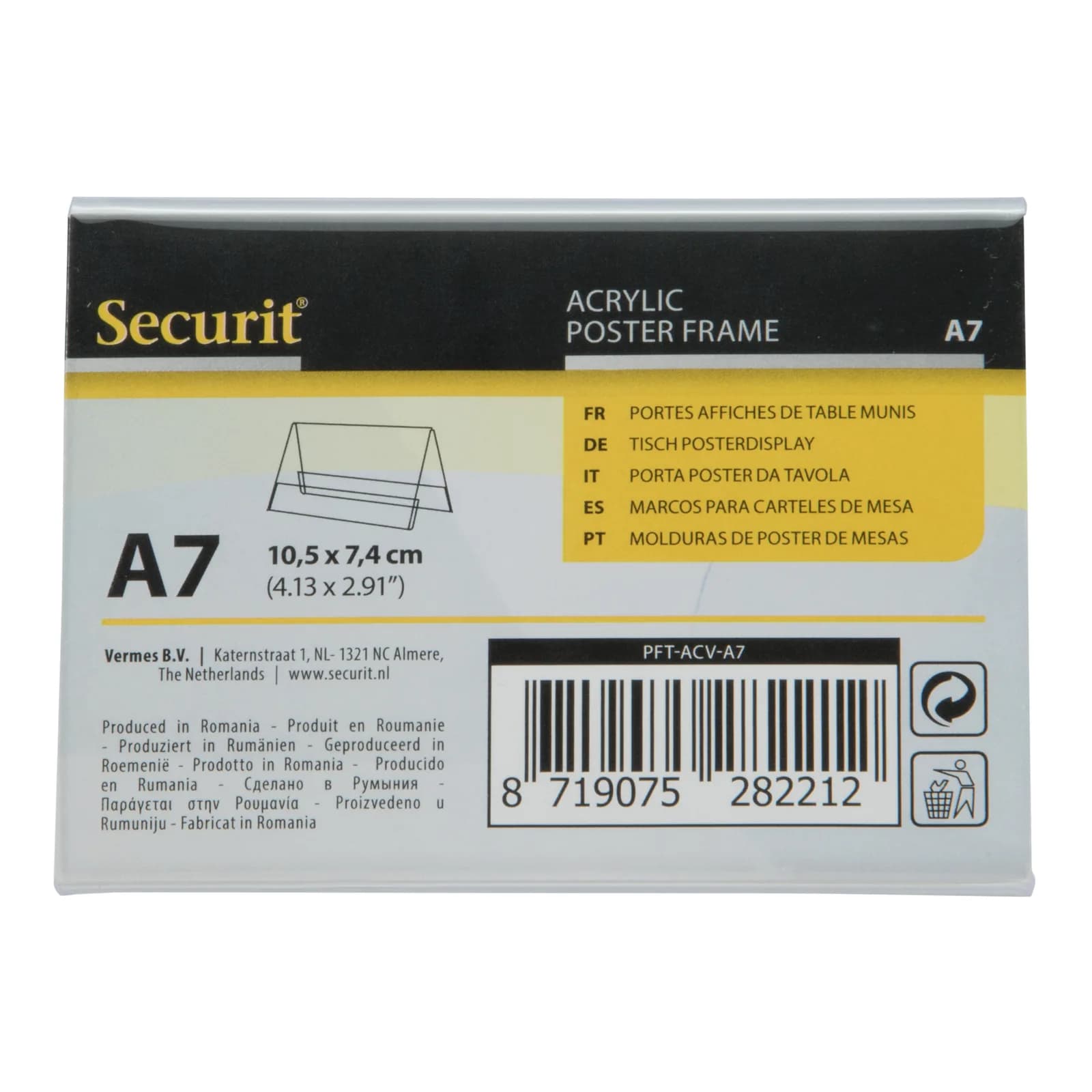 Securit® Porte‑affiche transparent A7 - Vertical - Acrylique - Double-face
