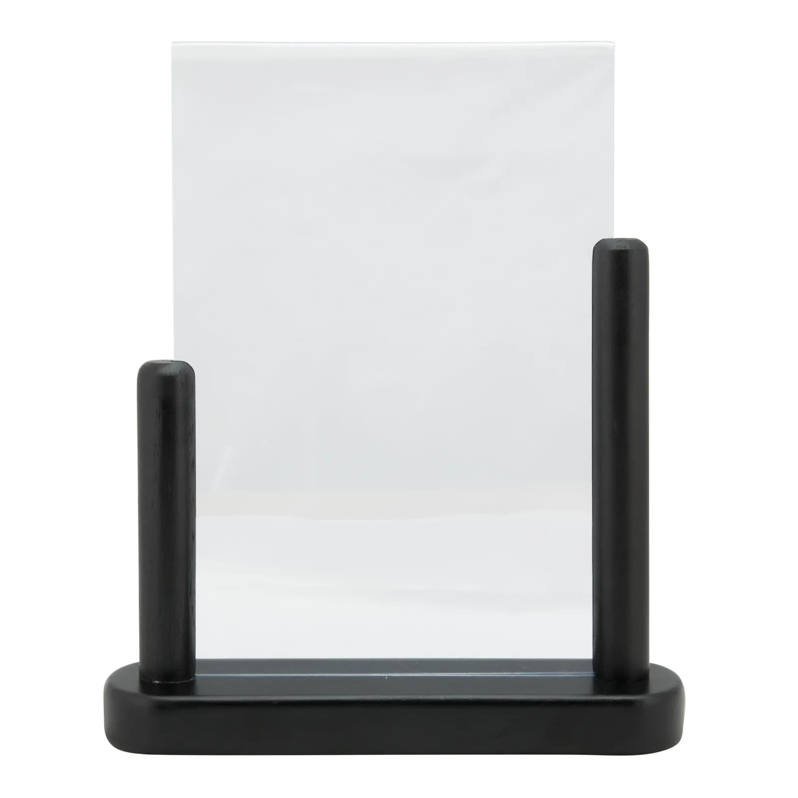 Securit® Porte‑affiche transparent A5 - Vertical - Acrylique - Socle en bois finition hêtre laqué noir - Double-face
