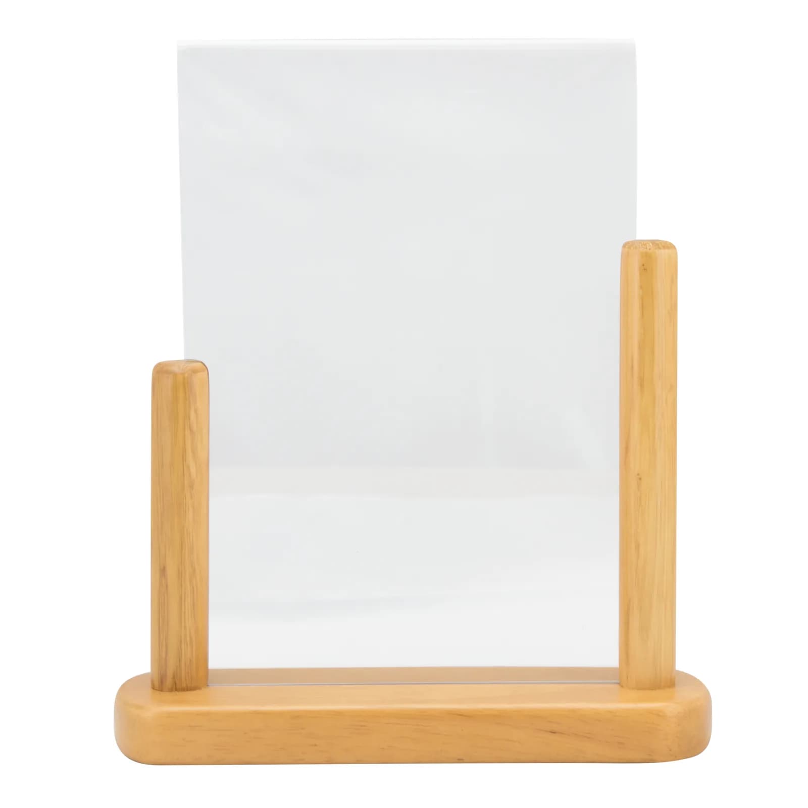 Securit® Porte‑affiche transparent A5 - Acrylique - Socle en bois finition teck laqué - Double-face