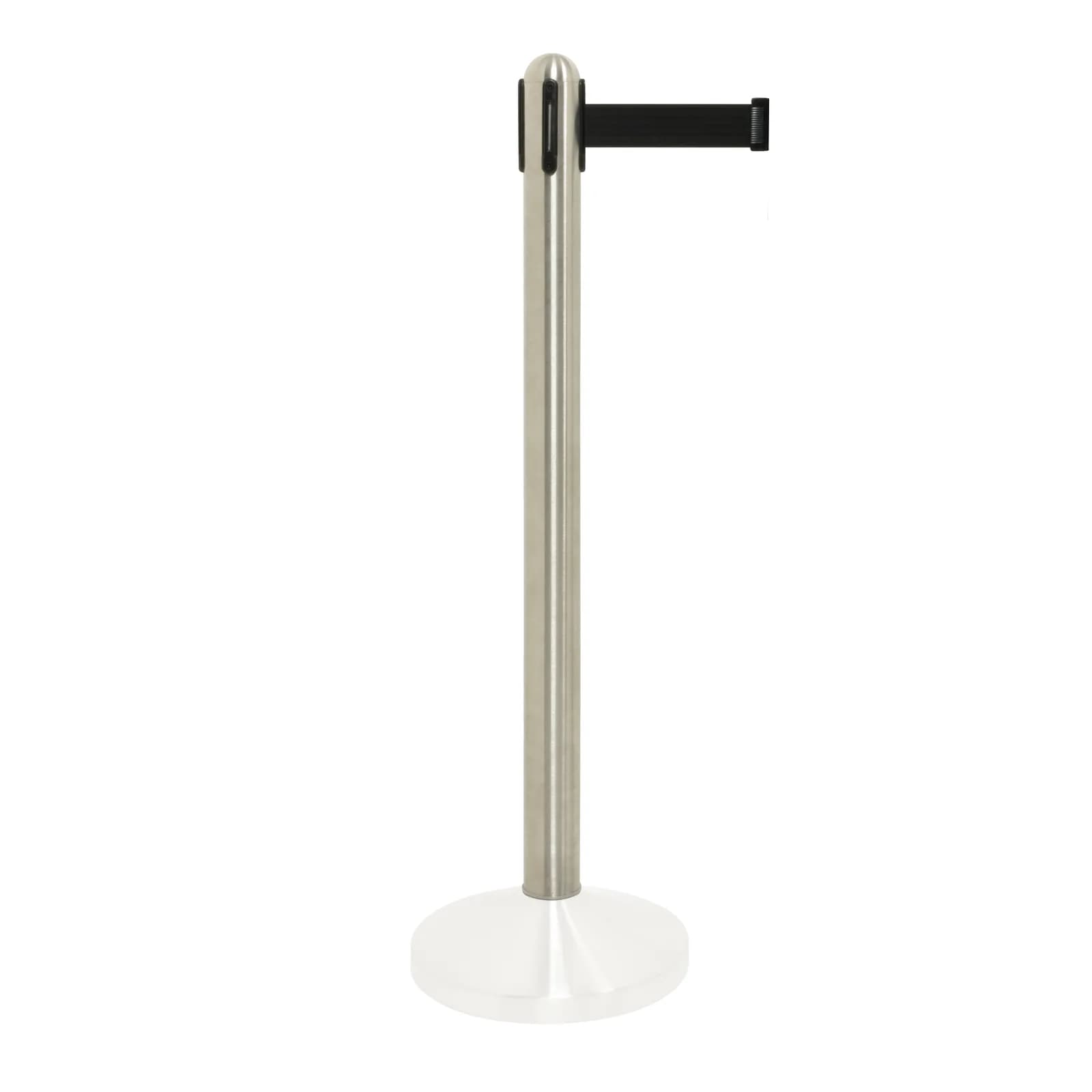 Securit® Pied Poteau d'accueil Rétractable - Chrome - 90cm - Bande nylon 205cm Noire (Socle RS-RT-RVS-C3 non inclus)