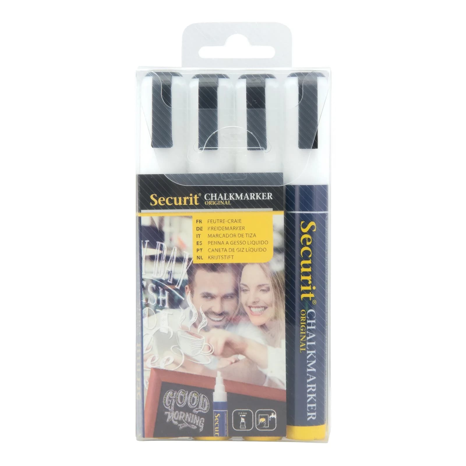 Securit® Lot de 4 Feutres-craie à encre liquide - Blanc - Taille de mine 2-6mm biseautée