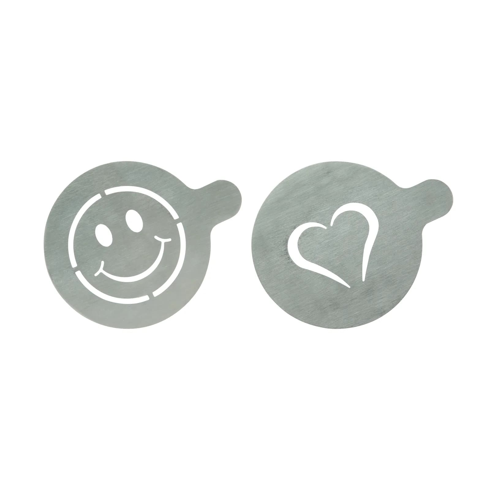 Securit® Lot de 2 Pochoirs à café - Emoji & Cœur - Acier inoxydable - Pour baristas et amateurs de latte art