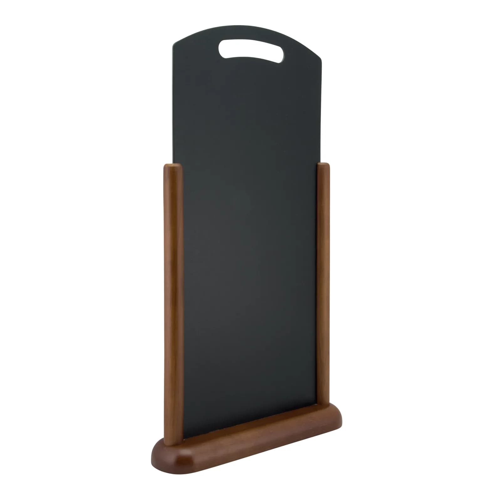 Securit® Ardoise de table "Handle" à poignée - Socle en bois finition marron foncé laqué - 26x46,5cm
