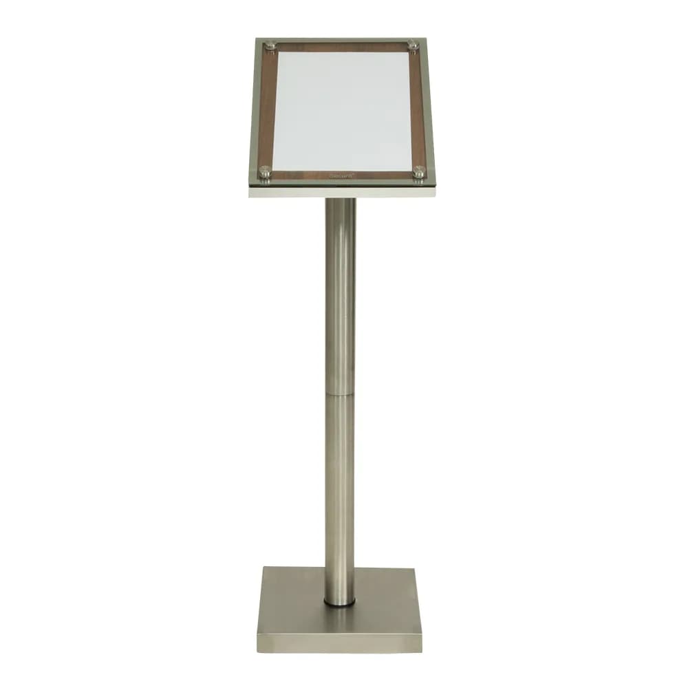 Securit® Présentoir porte-menu  1A4 "Glass Star" - Noyer - Pied (125 cm) + socle + roulettes