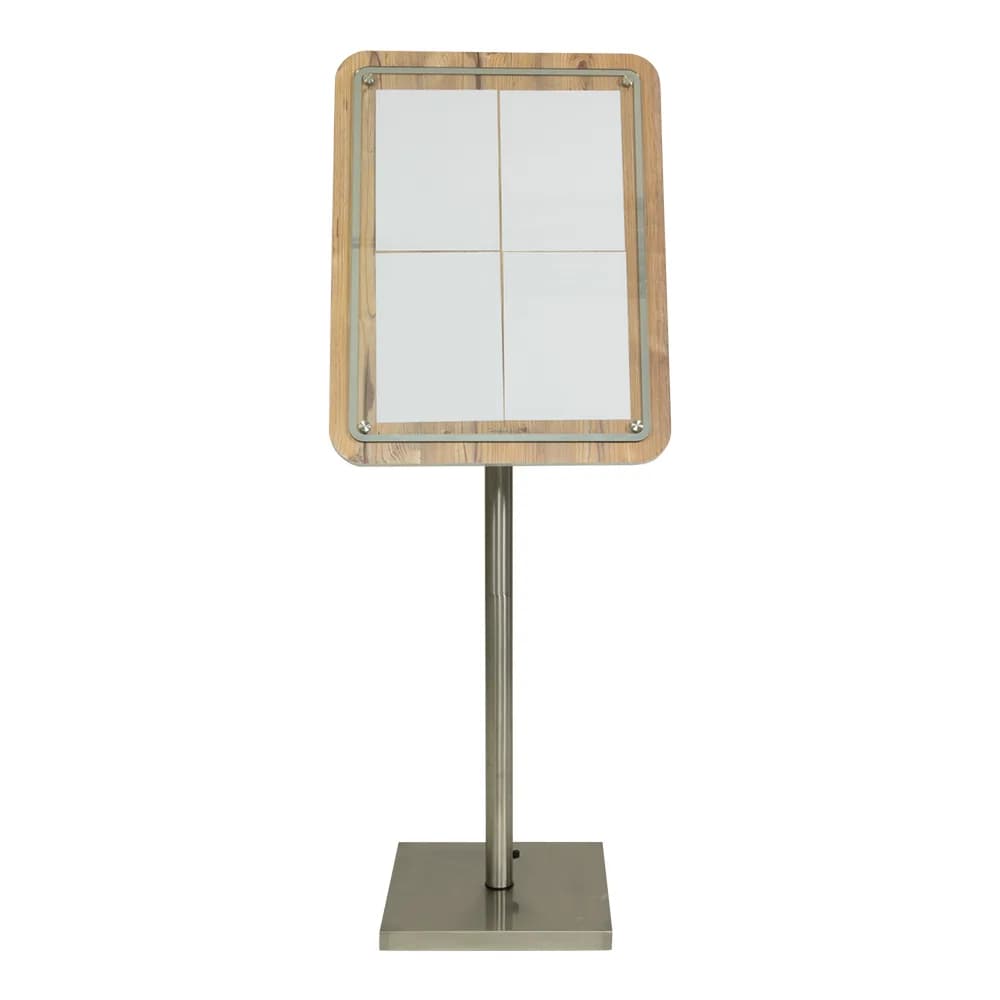 Securit® Présentoir porte-menu  4A4 "Glass Star" - Chêne - Pied (125 cm) + socle + roulettes