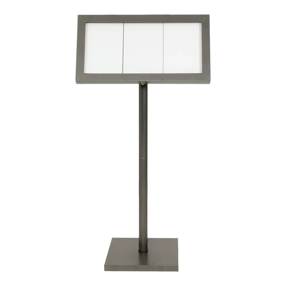 Securit® Présentoir porte-menu LED 3A4 "Coated Steel" - Gris - Pied (135 cm) + socle + roulettes