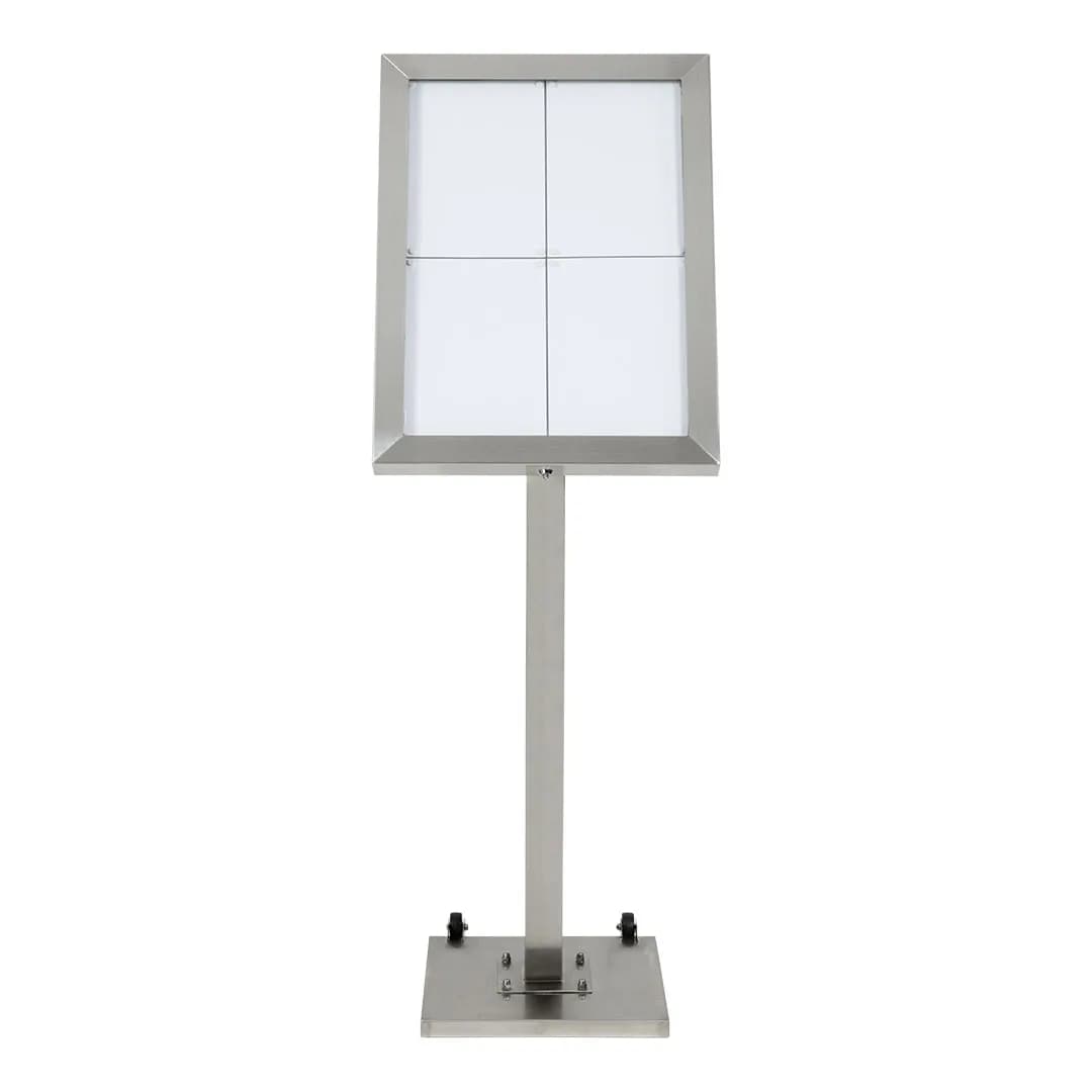 Securit® Présentoir porte-menu LED 4A4 "Stainless Steel" - Acier - Pied (120 cm) + socle