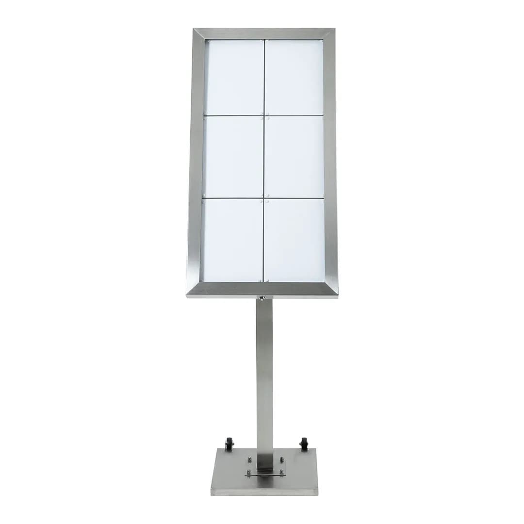 Securit® Présentoir porte-menu LED 6A4 "Stainless Steel" - Acier - Pied (120 cm) + socle