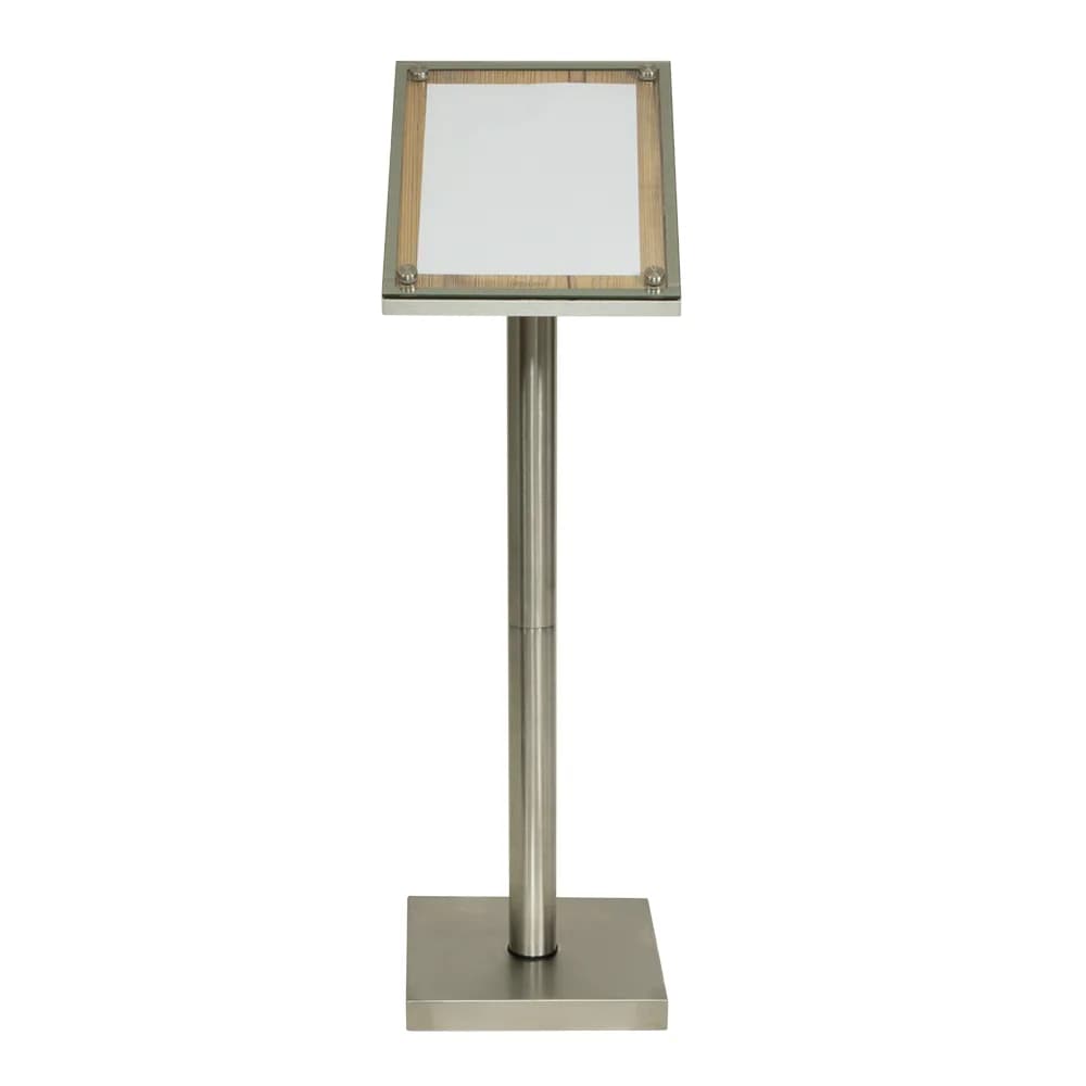 Securit® Présentoir porte-menu  1A4 "Glass Star" - Chêne - Pied (85 cm) + socle + roulettes