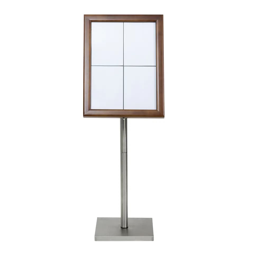 Securit® Présentoir porte-menu LED 4A4 "Classic" - Marron foncé - Pied (85 cm) + socle + roulettes