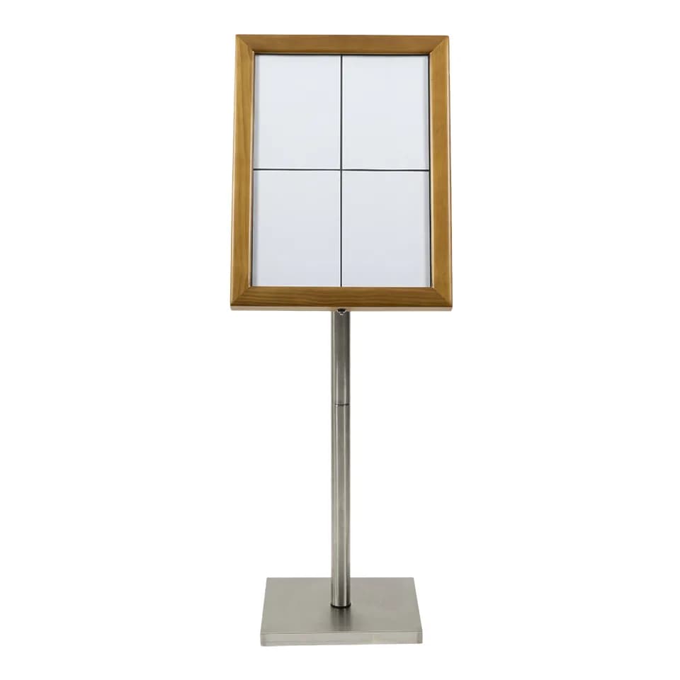 Securit® Présentoir porte-menu LED 4A4 "Classic" - Teck - Pied (85 cm) + socle + roulettes