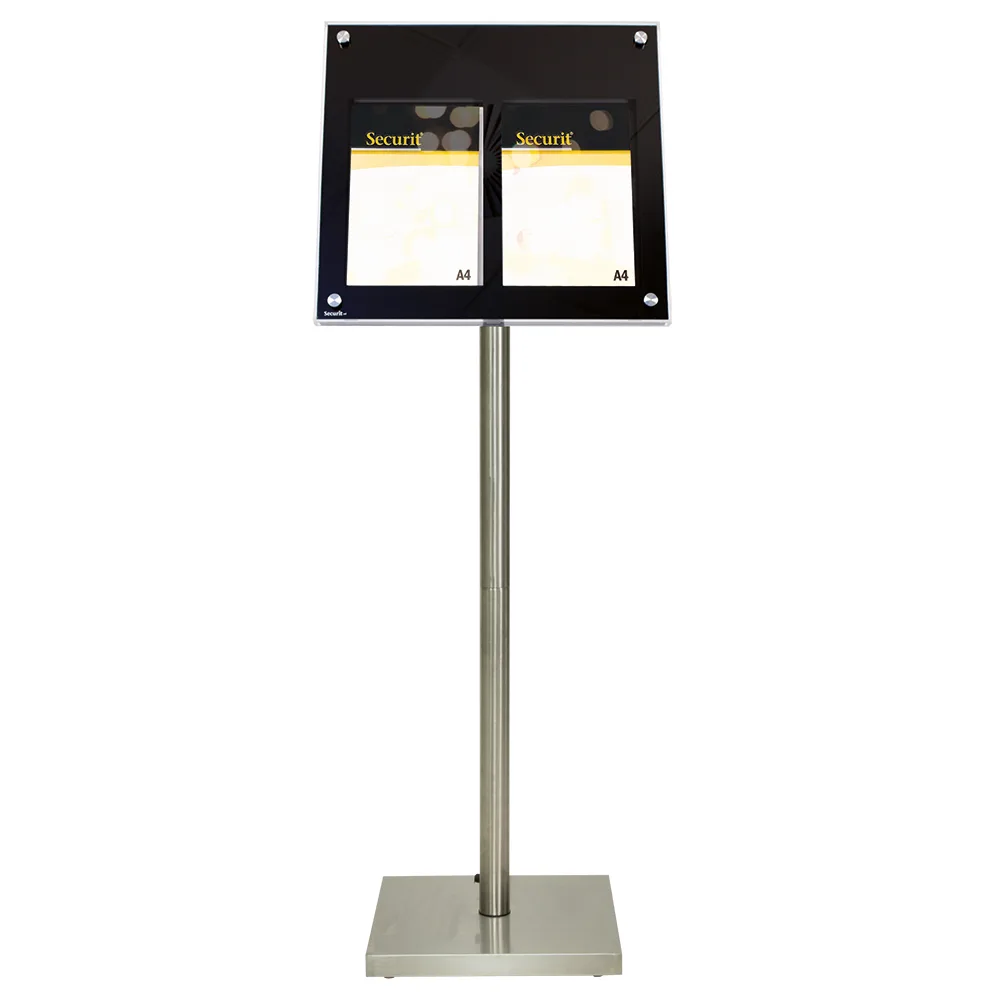 Securit® Présentoir porte-menu LED 2A4 "Acrylic" - Noir - Pied (125 cm) + socle + roulettes